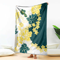 Yelow Teal Hibiscus Plumeria Floral Blanket - Polynesian Pride