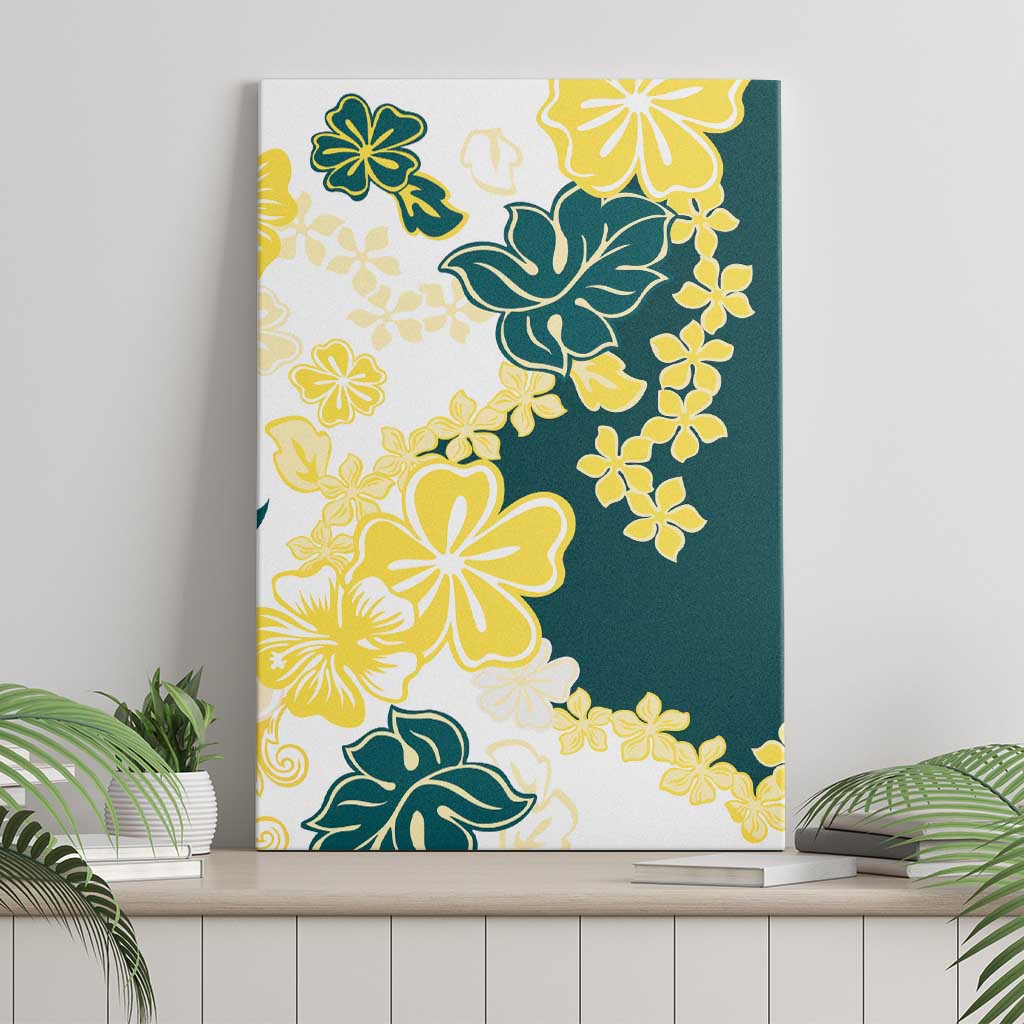 Yelow Teal Hibiscus Plumeria Floral Canvas Wall Art - Polynesian Pride