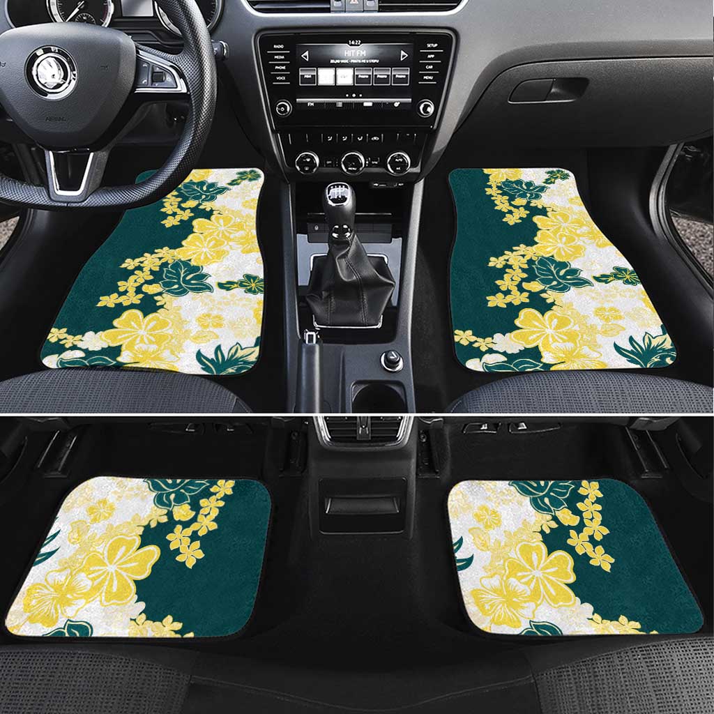 Yelow Teal Hibiscus Plumeria Floral Car Mats - Polynesian Pride