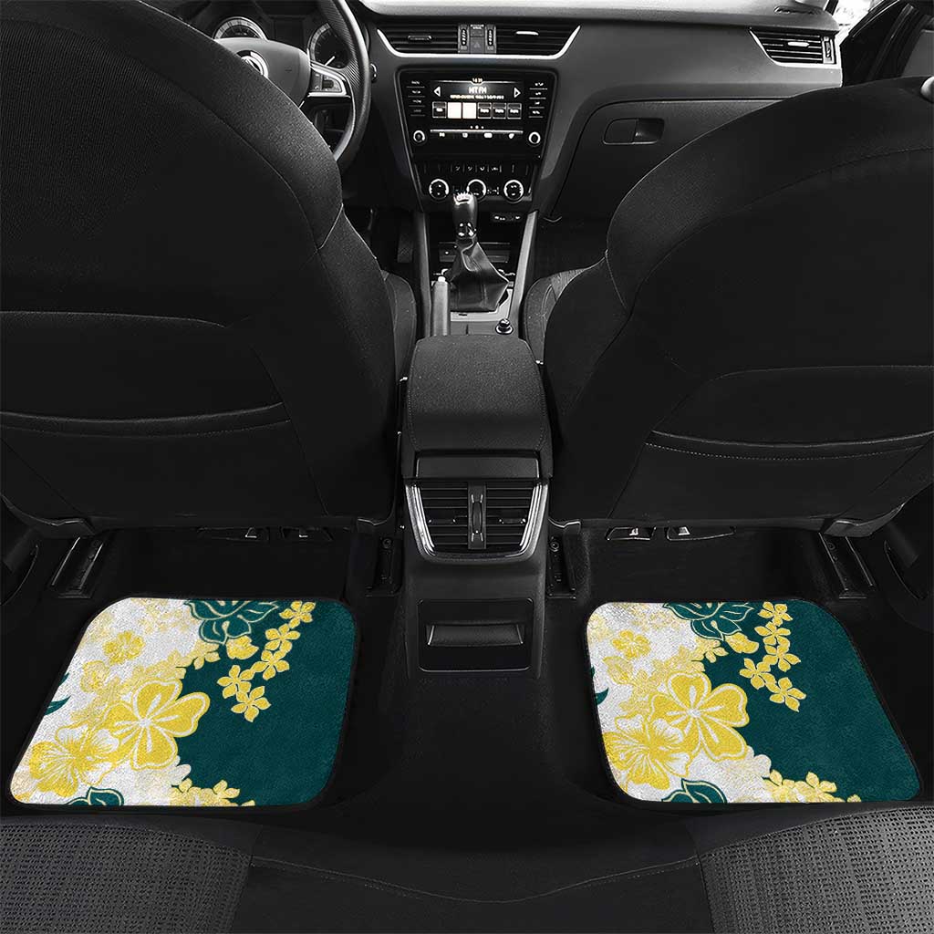 Yelow Teal Hibiscus Plumeria Floral Car Mats - Polynesian Pride