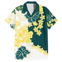 Yelow Teal Hibiscus Plumeria Floral Family Matching Long Sleeve Bodycon Dress and Hawaiian Shirt - Polynesian Pride