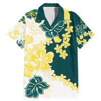 Yelow Teal Hibiscus Plumeria Floral Family Matching Mermaid Dress and Hawaiian Shirt - Polynesian Pride