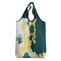 Yelow Teal Hibiscus Plumeria Floral Grocery Bag - Polynesian Pride