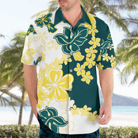 Yelow Teal Hibiscus Plumeria Floral Hawaiian Shirt - Polynesian Pride