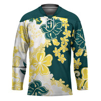 Yelow Teal Hibiscus Plumeria Floral Hockey Jersey - Polynesian Pride
