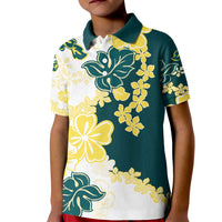 Yelow Teal Hibiscus Plumeria Floral Kid Polo Shirt LT01 Kid Yellow - Polynesian Pride