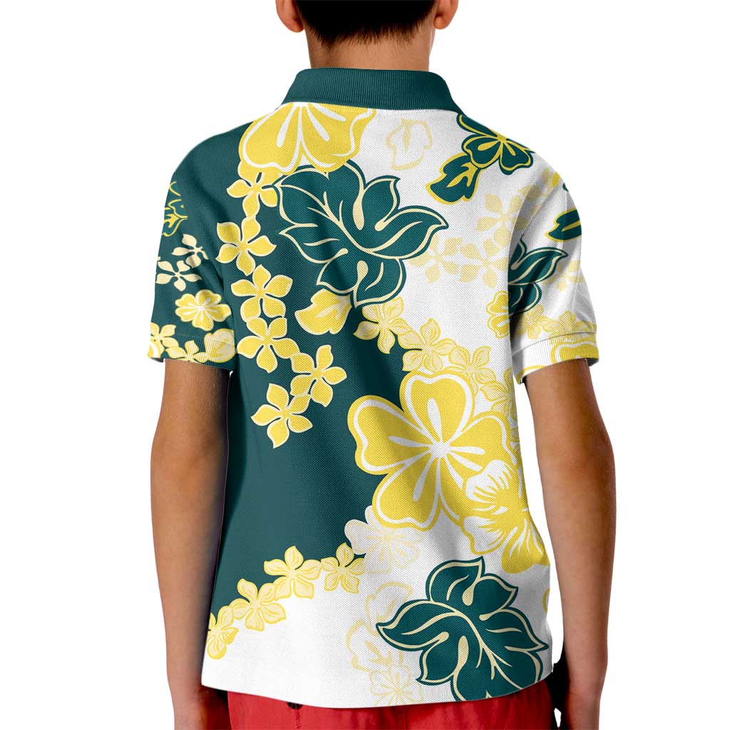 Yelow Teal Hibiscus Plumeria Floral Kid Polo Shirt LT01 - Polynesian Pride