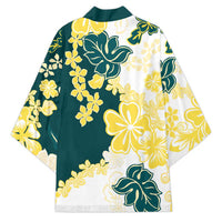 Yelow Teal Hibiscus Plumeria Floral Kimono - Polynesian Pride