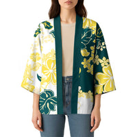 Yelow Teal Hibiscus Plumeria Floral Kimono - Polynesian Pride