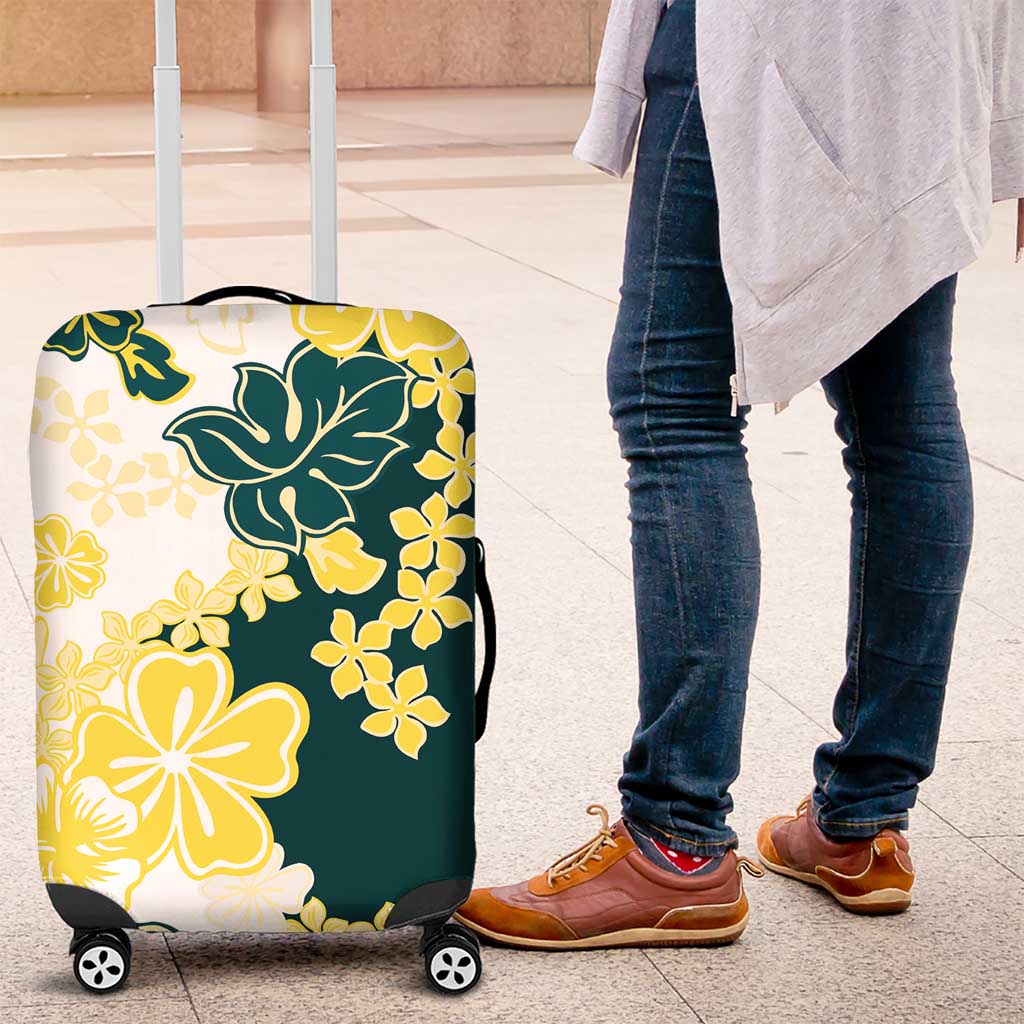 Yelow Teal Hibiscus Plumeria Floral Luggage Cover - Polynesian Pride