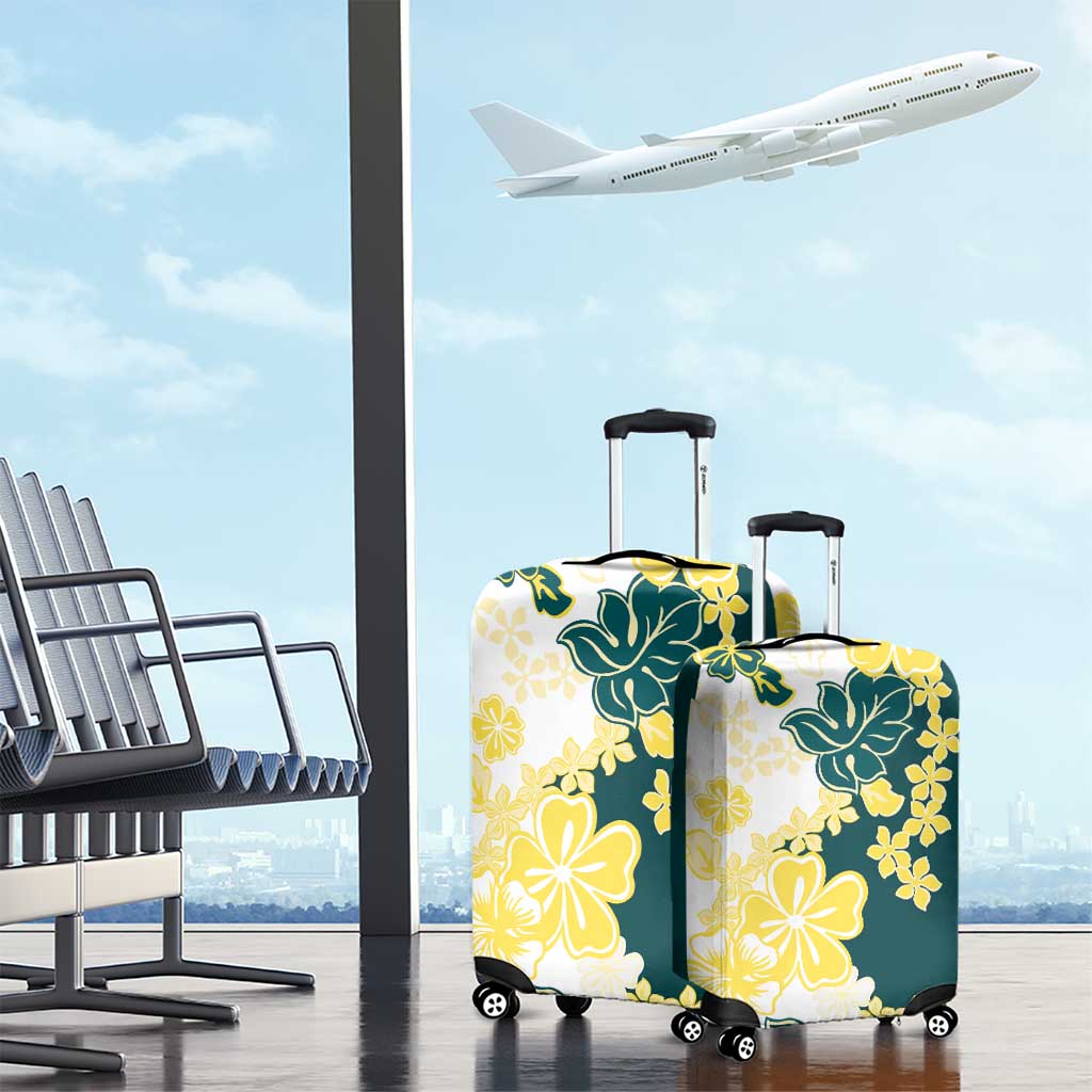 Yelow Teal Hibiscus Plumeria Floral Luggage Cover - Polynesian Pride