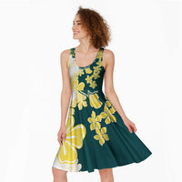Yelow Teal Hibiscus Plumeria Floral Midi Dress - Polynesian Pride