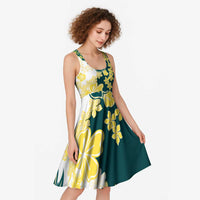 Yelow Teal Hibiscus Plumeria Floral Midi Dress - Polynesian Pride