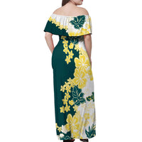 Yelow Teal Hibiscus Plumeria Floral Off Shoulder Maxi Dress LT01 - Polynesian Pride