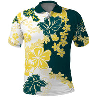 Yelow Teal Hibiscus Plumeria Floral Polo Shirt LT01 Yellow - Polynesian Pride