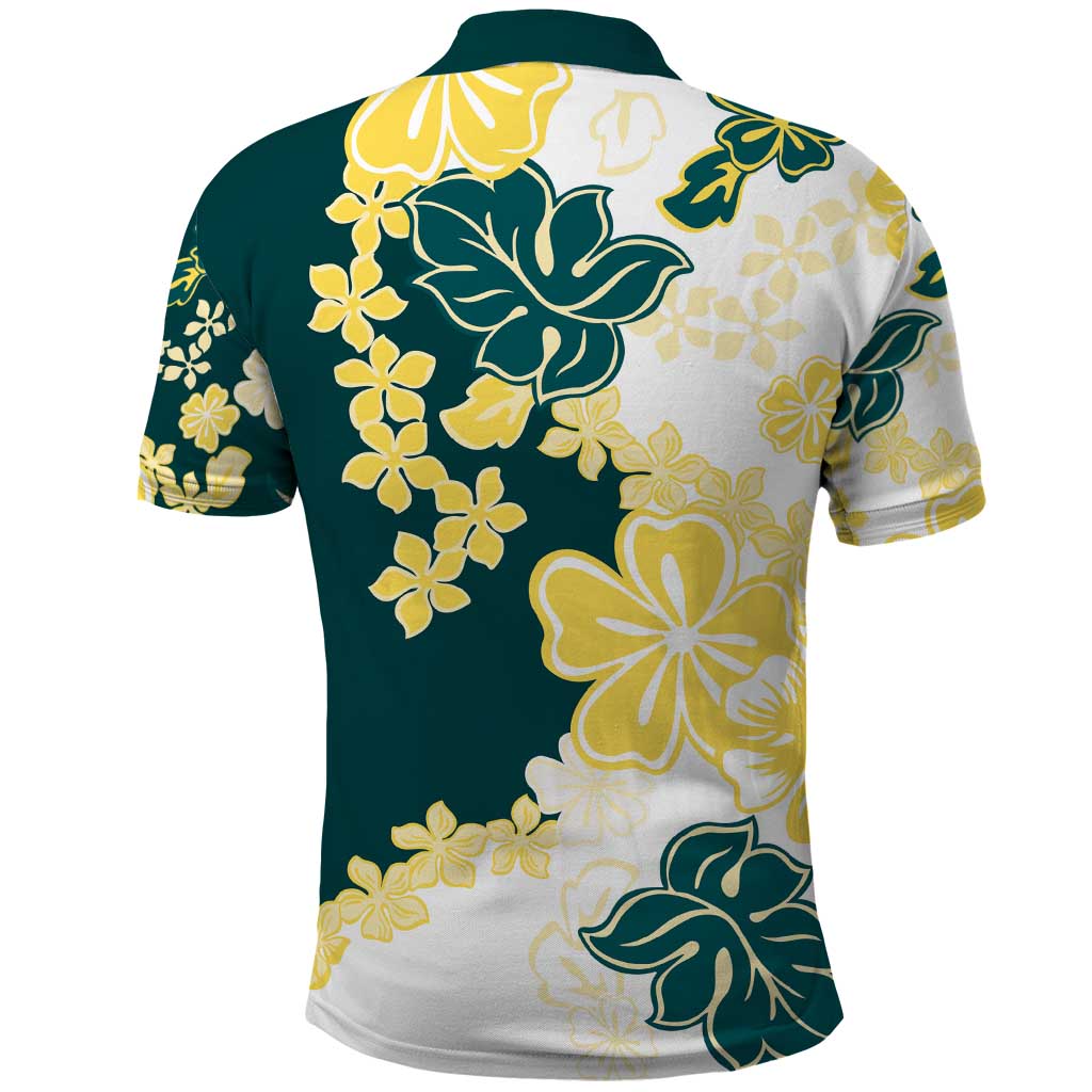 Yelow Teal Hibiscus Plumeria Floral Polo Shirt LT01 - Polynesian Pride