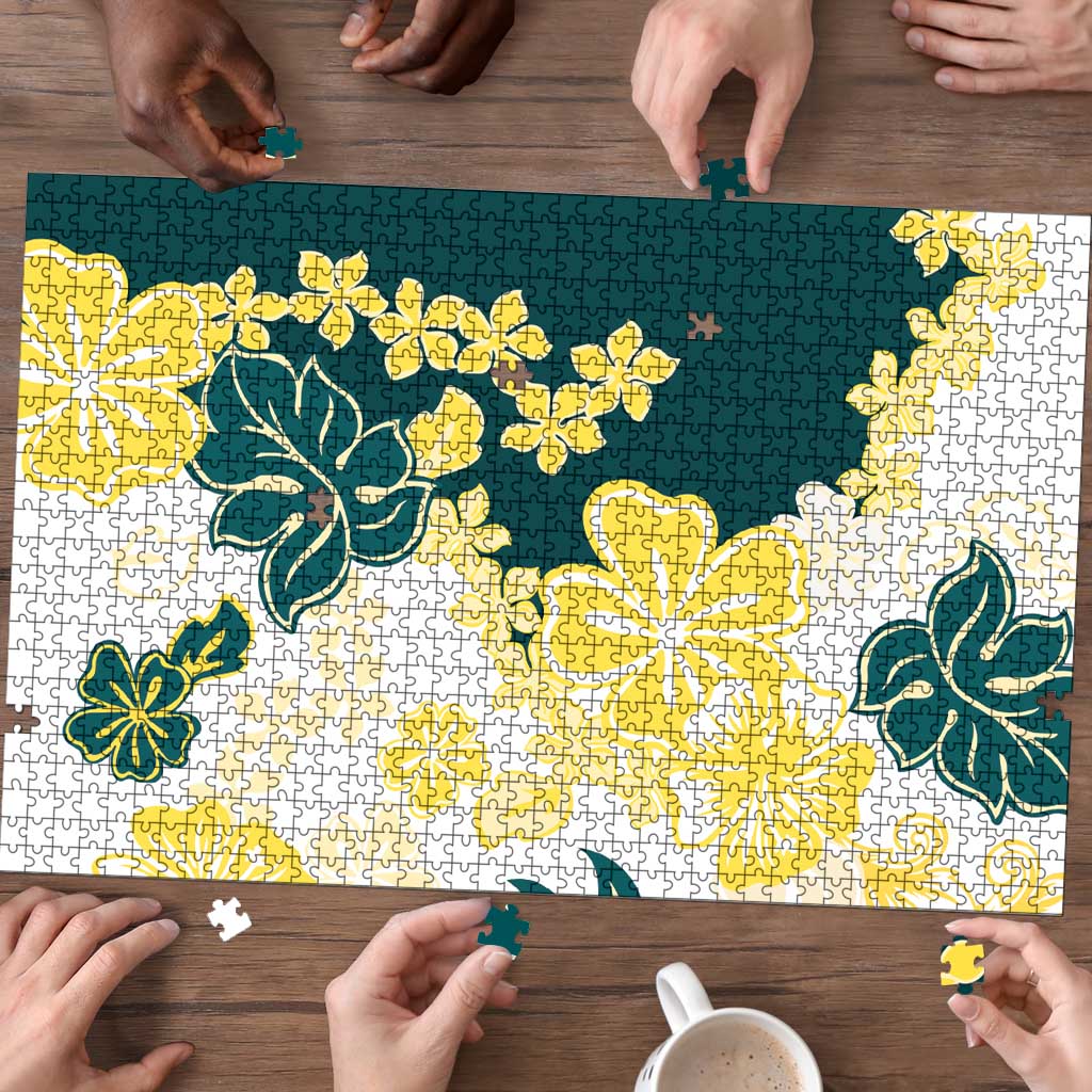 Yelow Teal Hibiscus Plumeria Floral Puzzle LT01