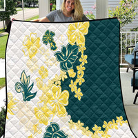 Yelow Teal Hibiscus Plumeria Floral Quilt - Polynesian Pride