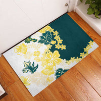 Yelow Teal Hibiscus Plumeria Floral Rubber Doormat LT01 - Polynesian Pride