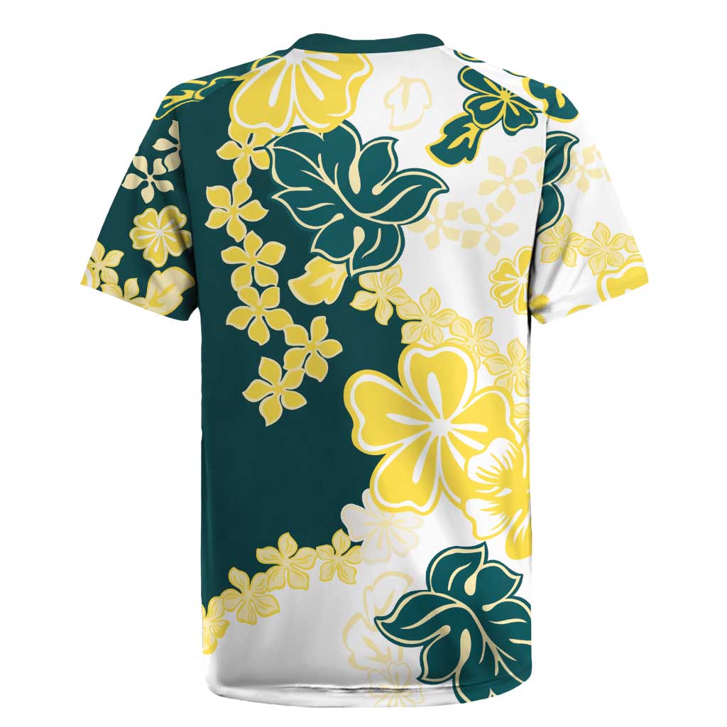 Yelow Teal Hibiscus Plumeria Floral Rugby Jersey - Polynesian Pride