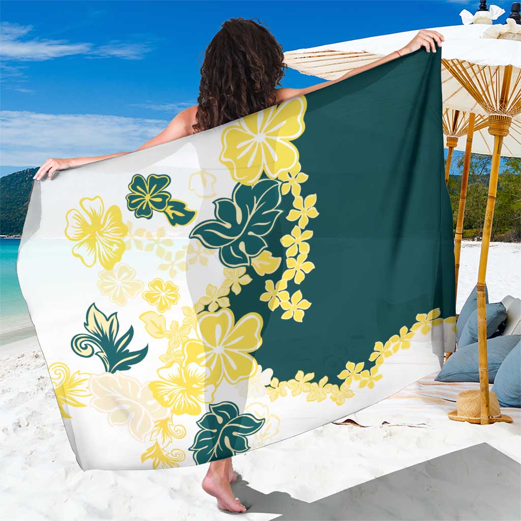 Yelow Teal Hibiscus Plumeria Floral Sarong - Polynesian Pride
