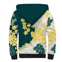 Yelow Teal Hibiscus Plumeria Floral Sherpa Hoodie - Polynesian Pride