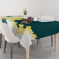 Yelow Teal Hibiscus Plumeria Floral Tablecloth - Polynesian Pride