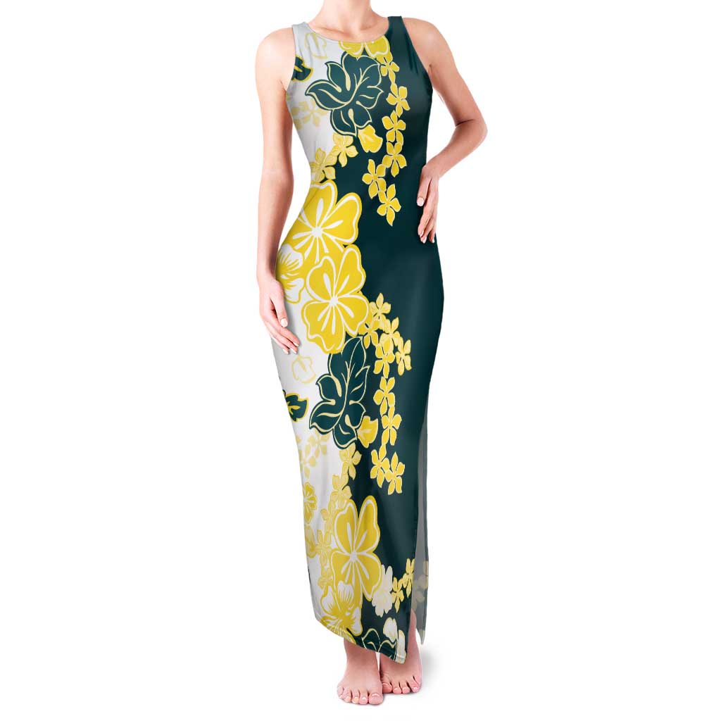 Yelow Teal Hibiscus Plumeria Floral Tank Maxi Dress LT01 Women Yellow - Polynesian Pride
