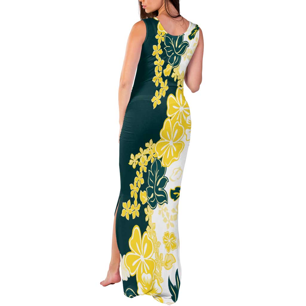 Yelow Teal Hibiscus Plumeria Floral Tank Maxi Dress LT01 - Polynesian Pride