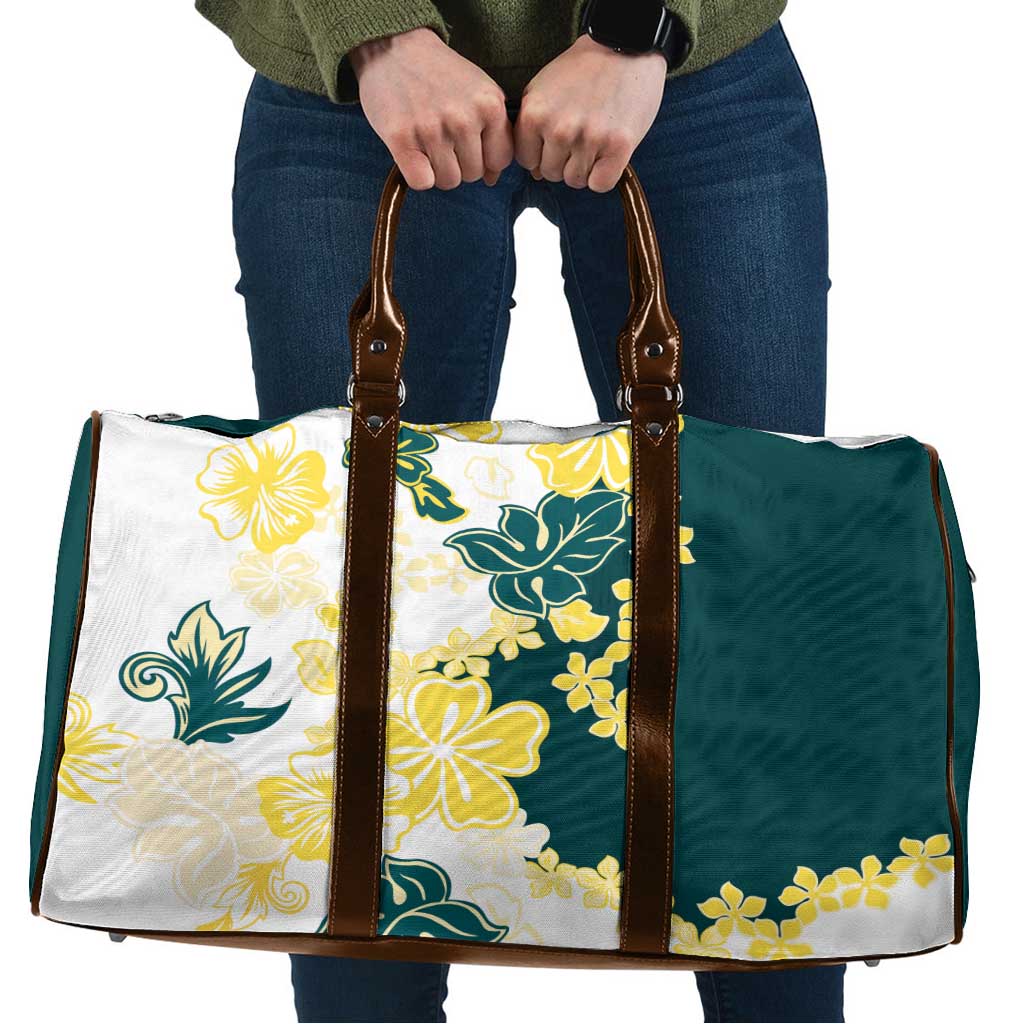 Yelow Teal Hibiscus Plumeria Floral Travel Bag - Polynesian Pride