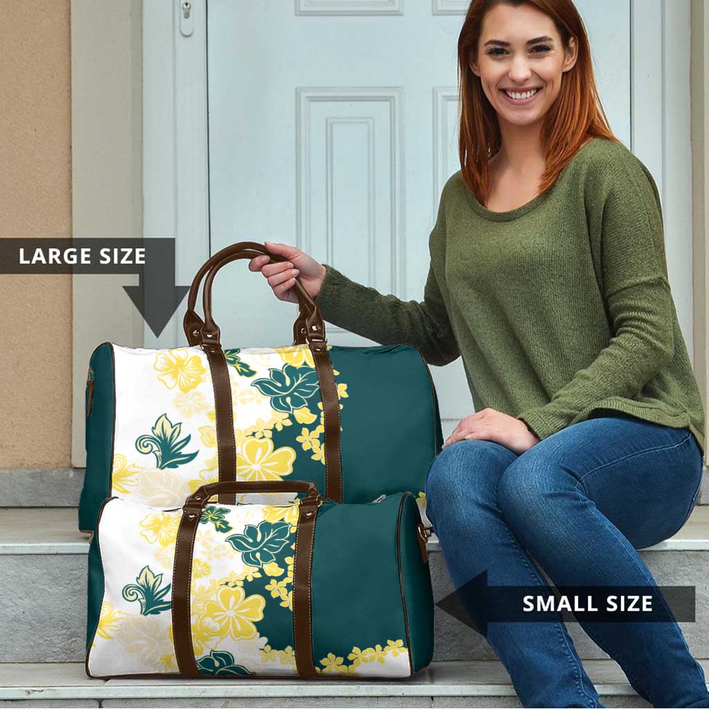 Yelow Teal Hibiscus Plumeria Floral Travel Bag - Polynesian Pride