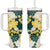 Yelow Teal Hibiscus Plumeria Floral Tumbler With Handle - Polynesian Pride