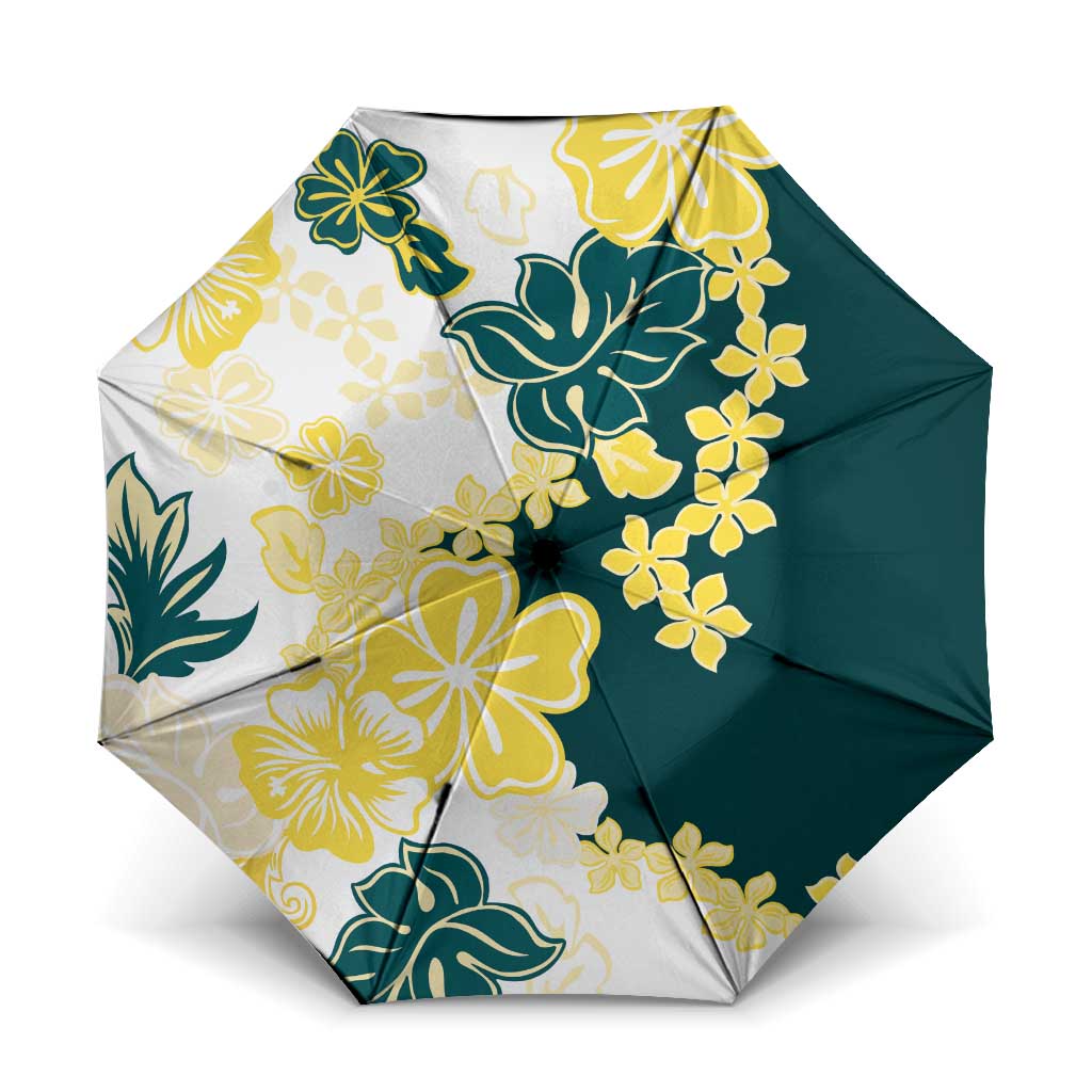 Yelow Teal Hibiscus Plumeria Floral Umbrella - Polynesian Pride