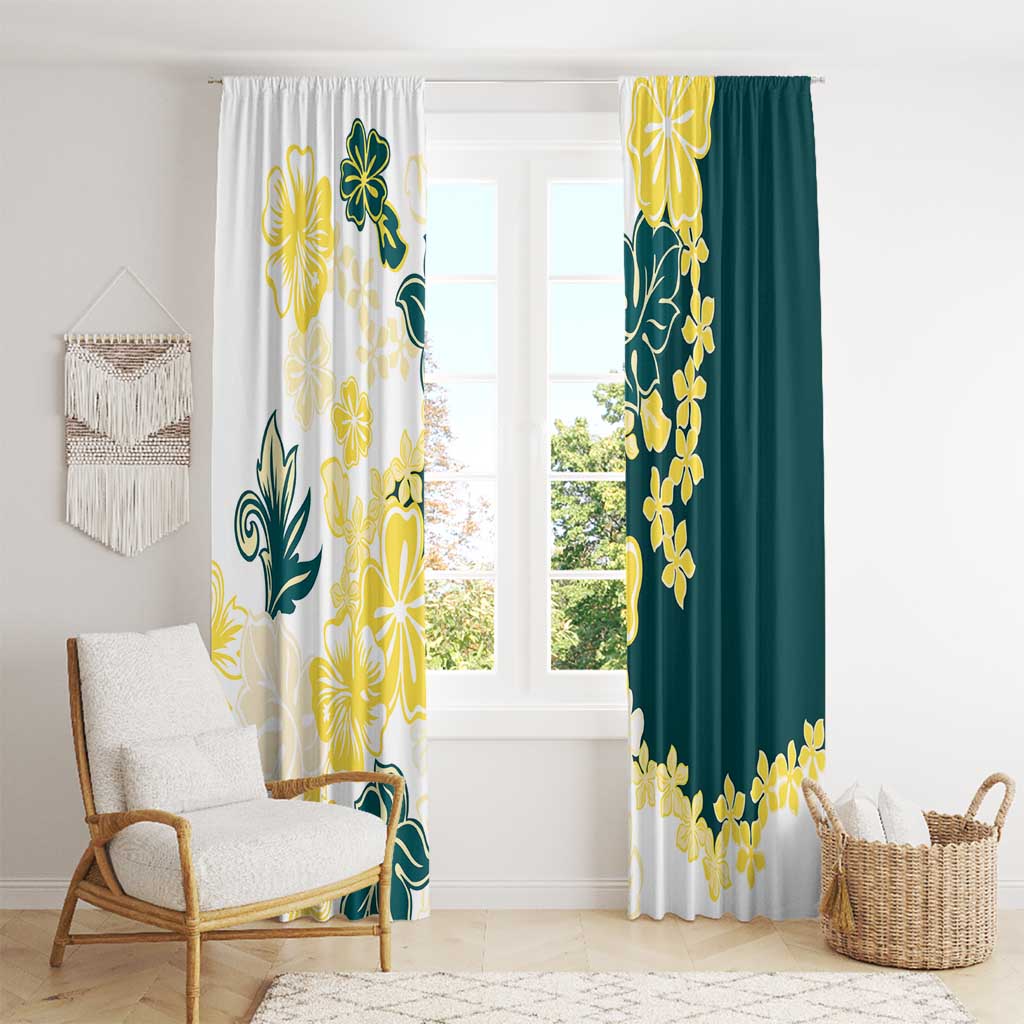 Yelow Teal Hibiscus Plumeria Floral Window Curtain - Polynesian Pride
