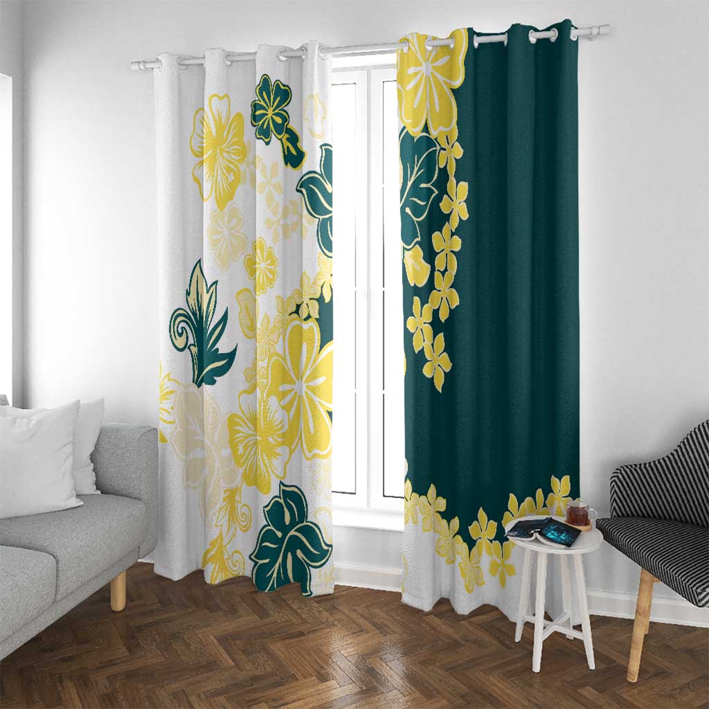 Yelow Teal Hibiscus Plumeria Floral Window Curtain - Polynesian Pride