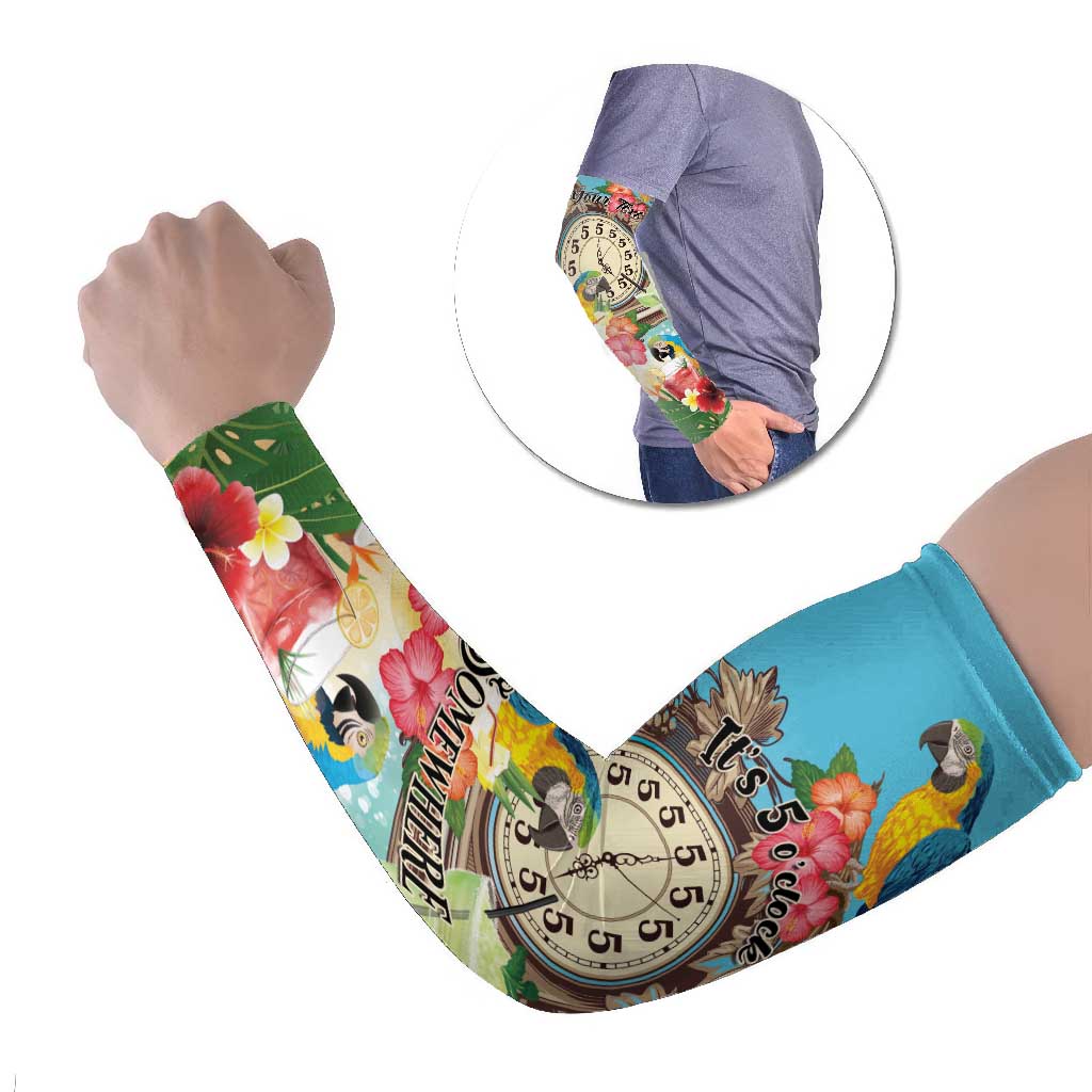 Personalized It's 5 o'clock Somewhere Arm Sleeves Hawaiian Tropical Parrots - Polynesian Pride
