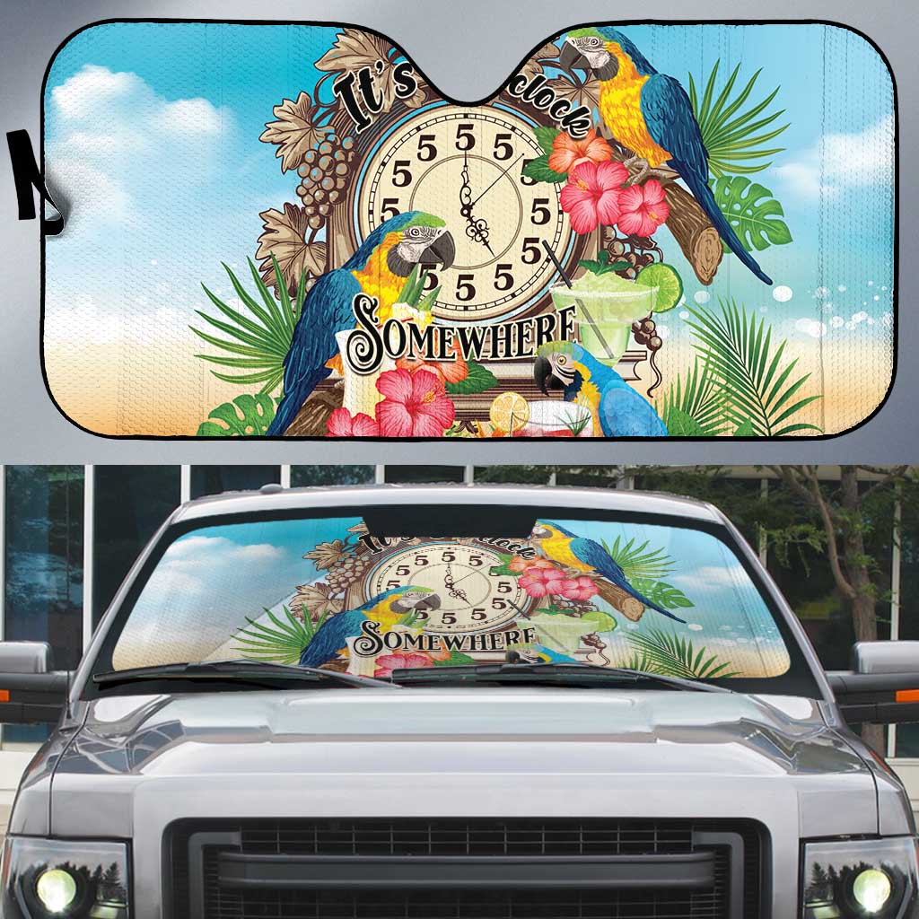 It's 5 o'clock Somewhere Auto Sun Shade Hawaiian Tropical Parrots - Polynesian Pride