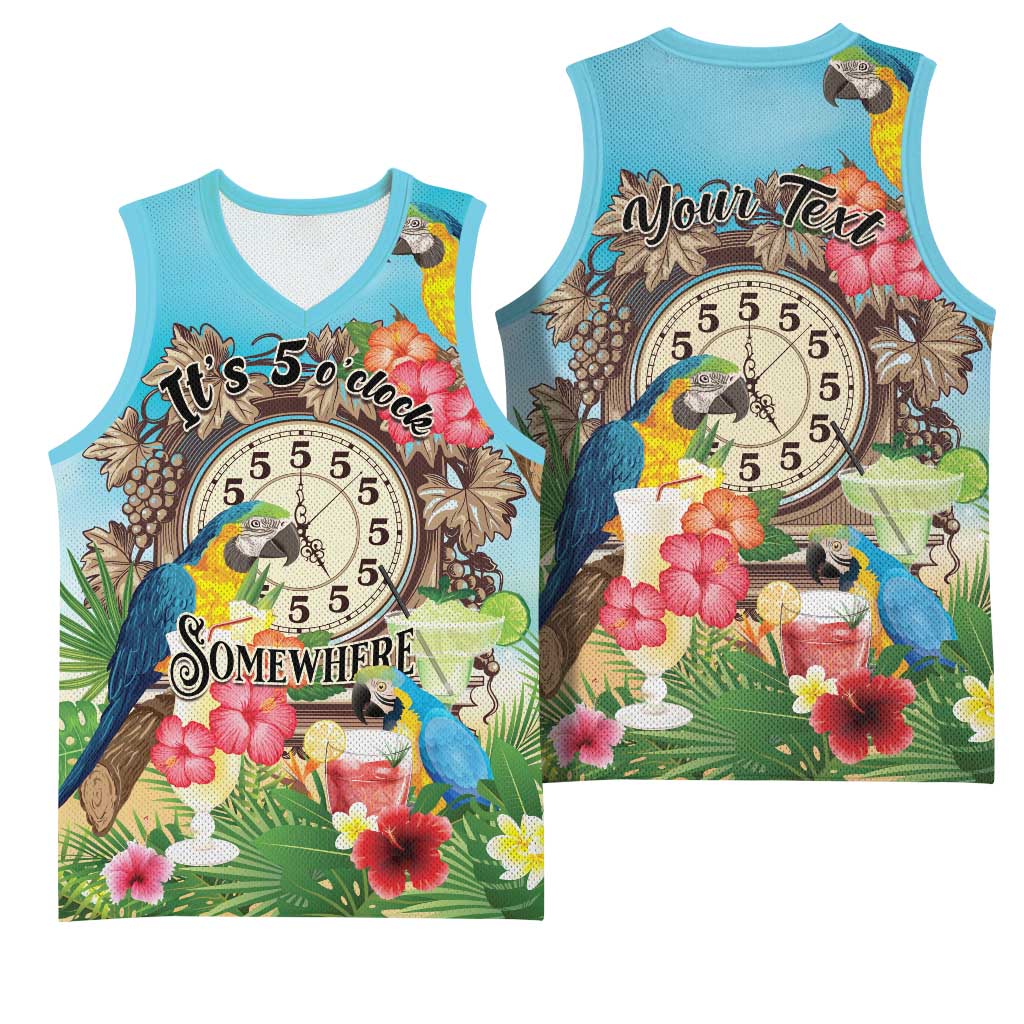 Personalized It's 5 o'clock Somewhere Basketball Jersey Hawaiian Tropical Parrots - Polynesian Pride