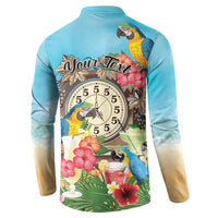 Personalized It's 5 o'clock Somewhere Button Sweatshirt Hawaiian Tropical Parrots - Polynesian Pride