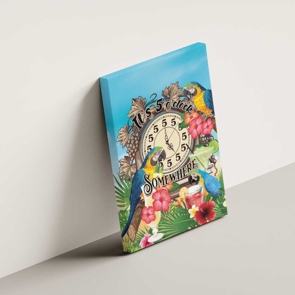 It's 5 o'clock Somewhere Canvas Wall Art Hawaiian Tropical Parrots - Polynesian Pride