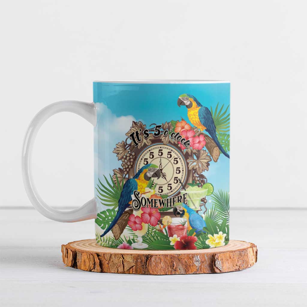 Personalized It's 5 o'clock Somewhere Ceramic Mug Hawaiian Tropical Parrots - Polynesian Pride