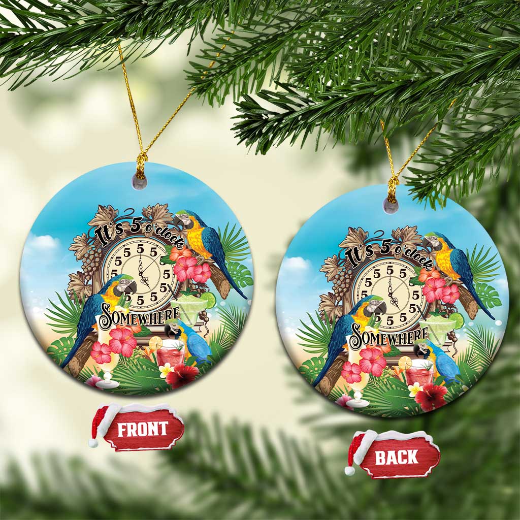 It's 5 o'clock Somewhere Ceramic Ornament Hawaiian Tropical Parrots - Polynesian Pride
