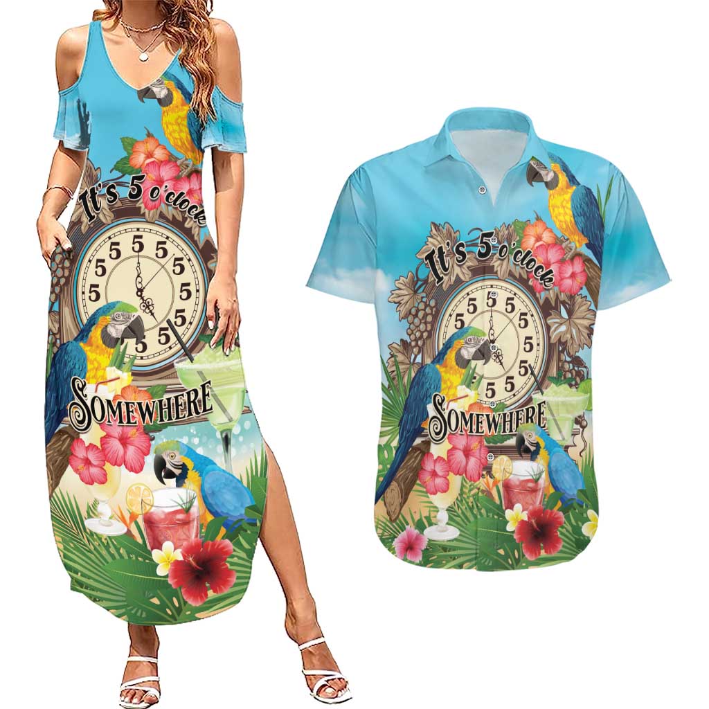 Personalized It's 5 o'clock Somewhere Couples Matching Summer Maxi Dress and Hawaiian Shirt Hawaiian Tropical Parrots - Polynesian Pride