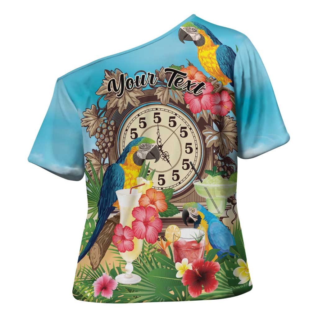Personalized It's 5 o'clock Somewhere Cross Shoulder Shirt Hawaiian Tropical Parrots - Polynesian Pride