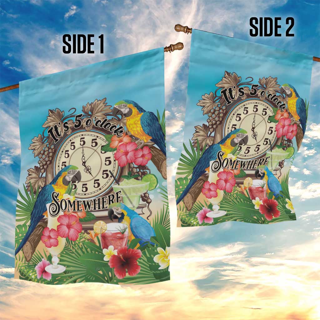 It's 5 o'clock Somewhere Garden Flag Hawaiian Tropical Parrots - Polynesian Pride