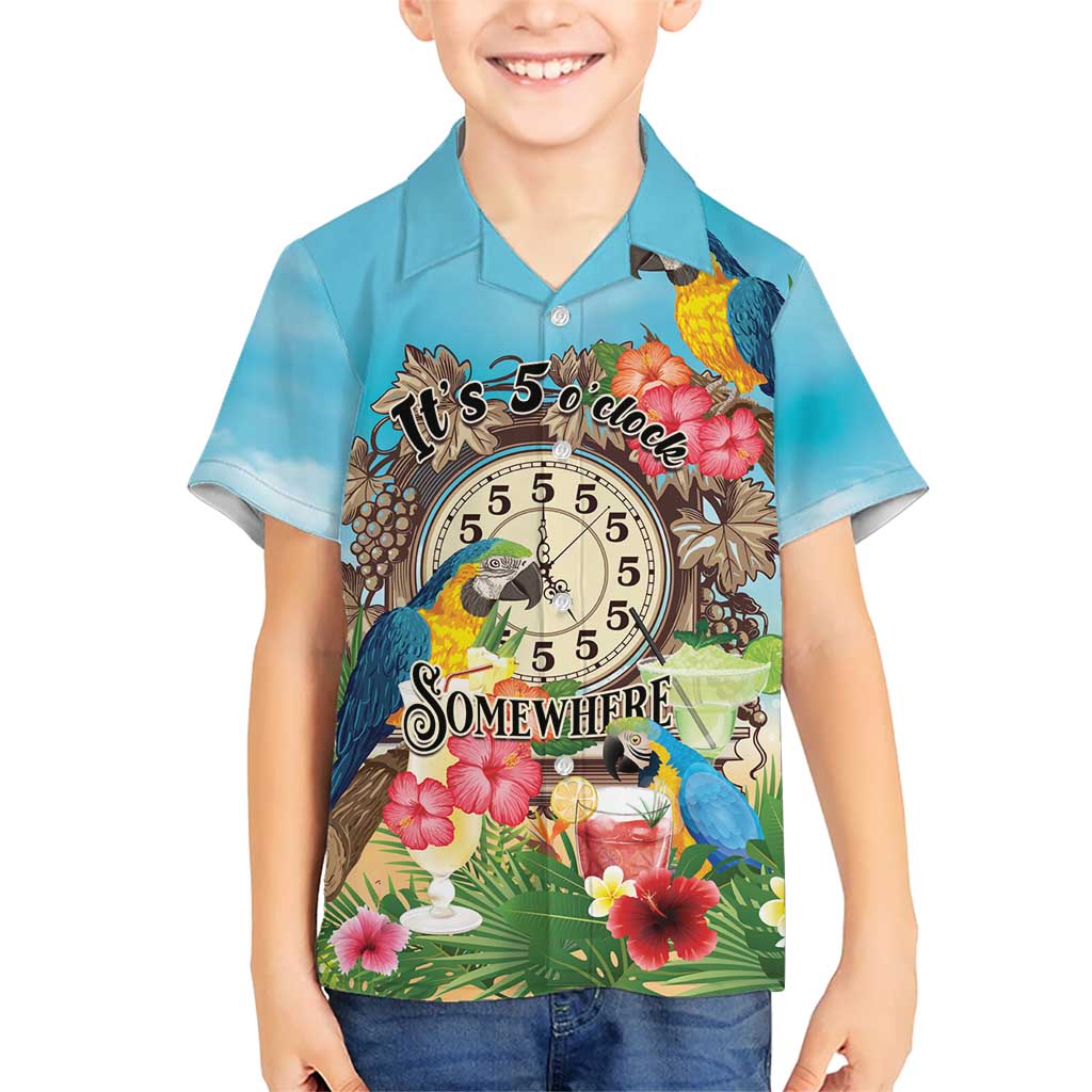 Personalized It's 5 o'clock Somewhere Kid Hawaiian Shirt Hawaiian Tropical Parrots - Polynesian Pride