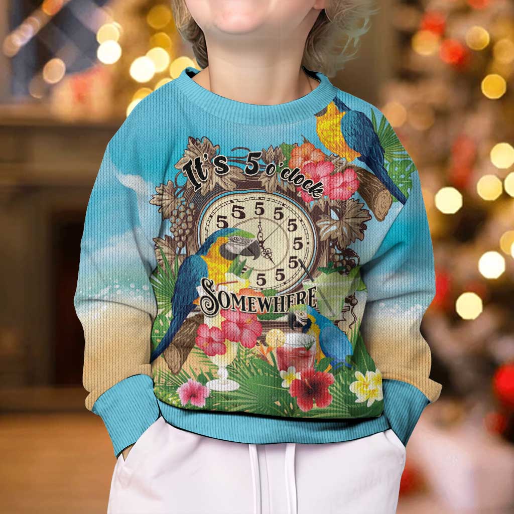 It's 5 o'clock Somewhere Kid Ugly Christmas Sweater Hawaiian Tropical Parrots - Polynesian Pride