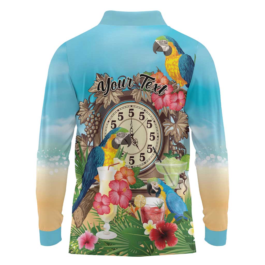 Personalized It's 5 o'clock Somewhere Long Sleeve Polo Shirt Hawaiian Tropical Parrots - Polynesian Pride