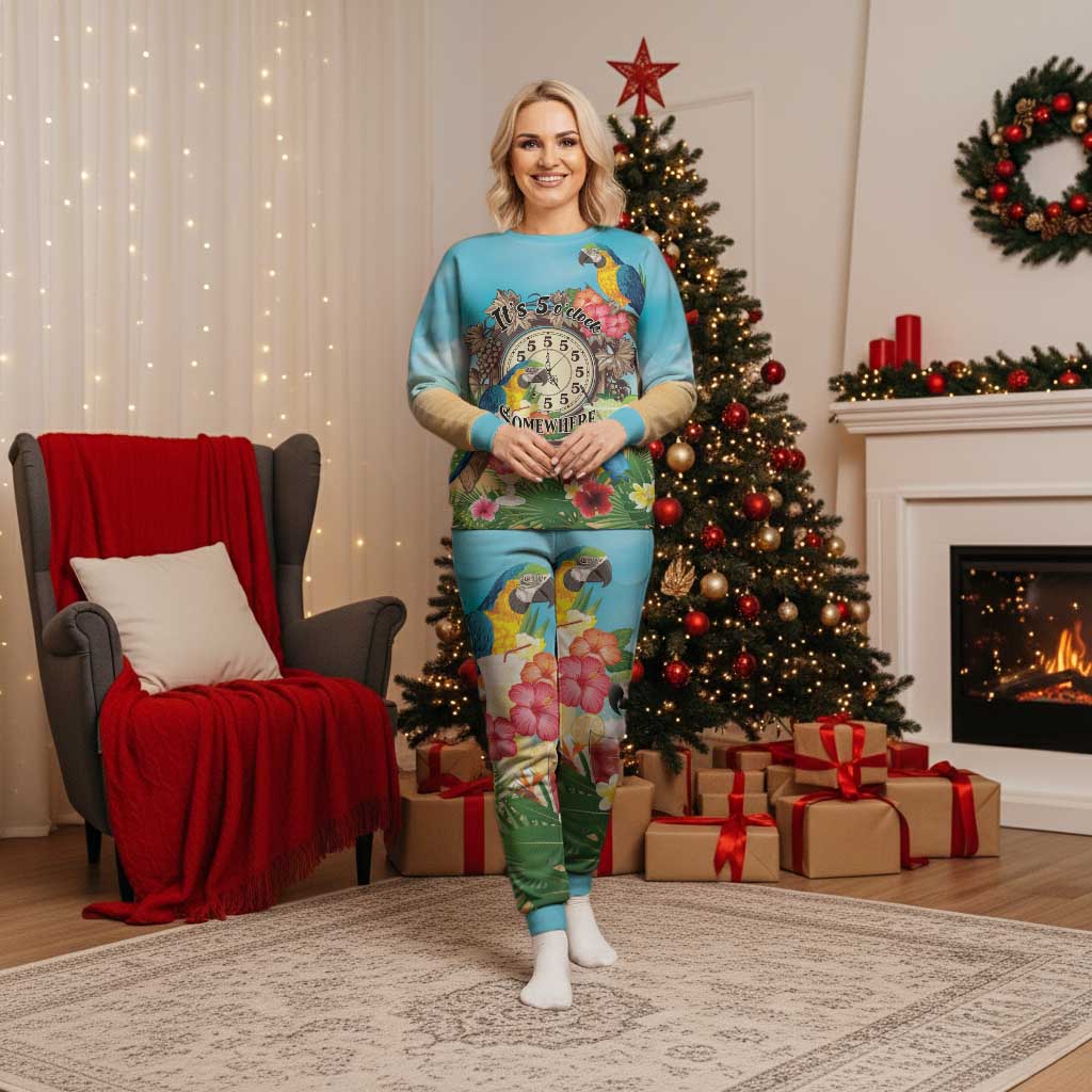 It's 5 o'clock Somewhere Christmas Pajama Set Hawaiian Tropical Parrots - Polynesian Pride