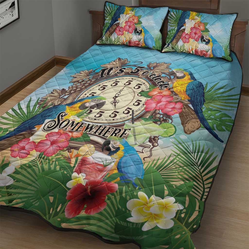 It's 5 o'clock Somewhere Quilt Bed Set Hawaiian Tropical Parrots - Polynesian Pride